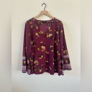 a.n.a Burgundy Floral Blouse